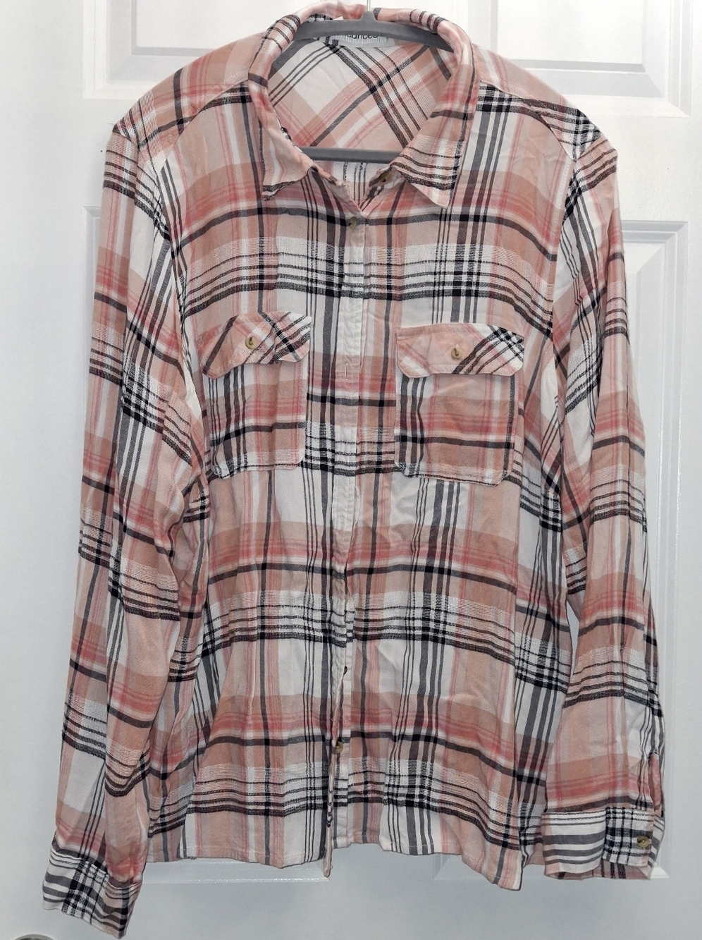 Maurices Peach and Black Plaid Shirt, 2x